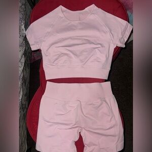 Light Pink Athletic 2-Piece Set | Sports Bra & High-Waisted Shorts | Size M